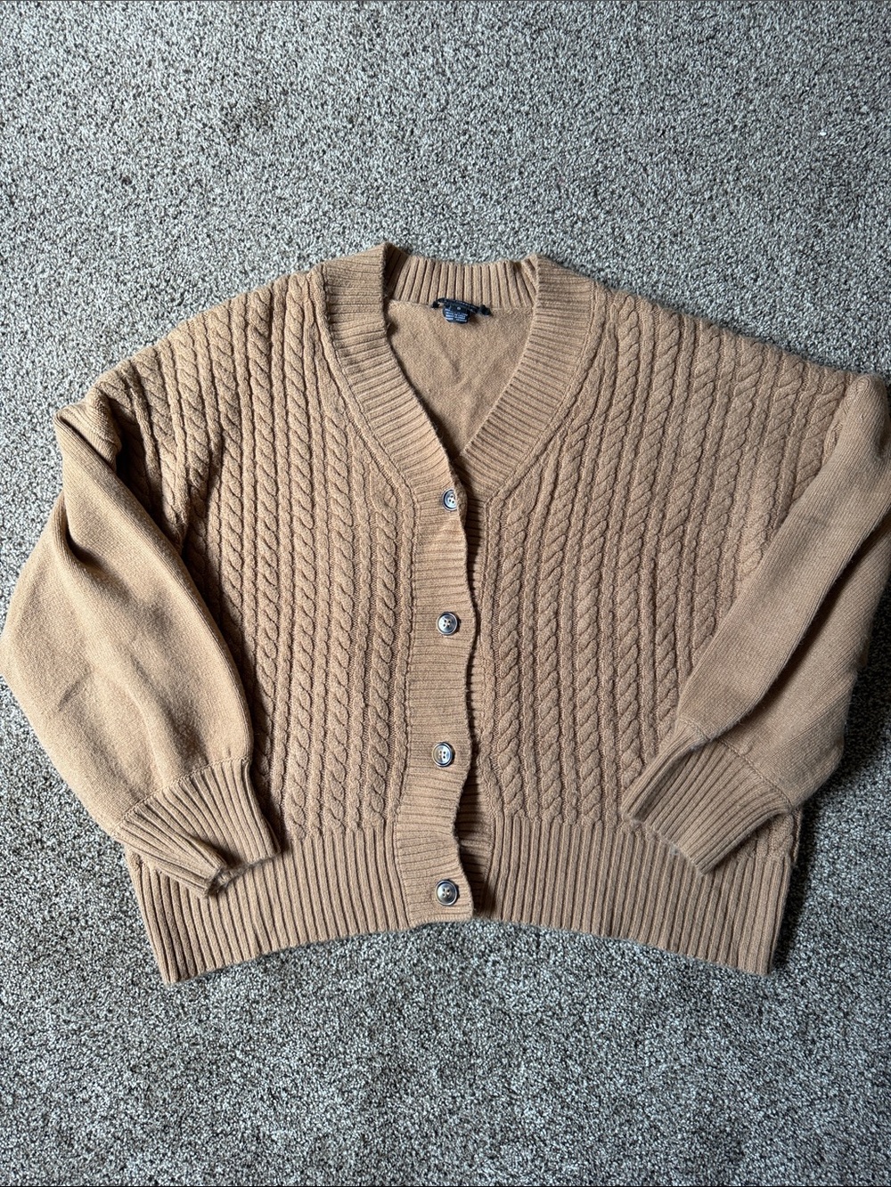 French Connection Camel Cable-Knit Button Cardigan